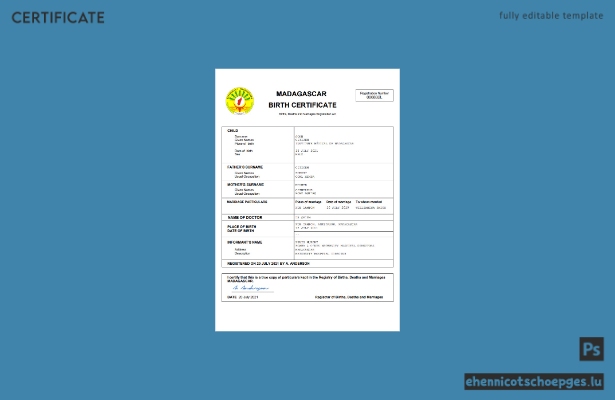 Madagaskar Geburtsurkunde (Word- und PDF-Beispiel)